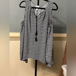 STYLUS navy and White Patterned Blouse‎ sleeveless Large HoBo